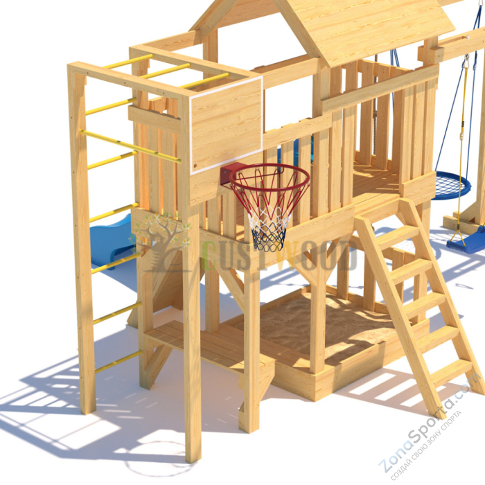 Детская деревянная игровая площадка для улицы дачи CustWood Scout S10 с деревянной крышей