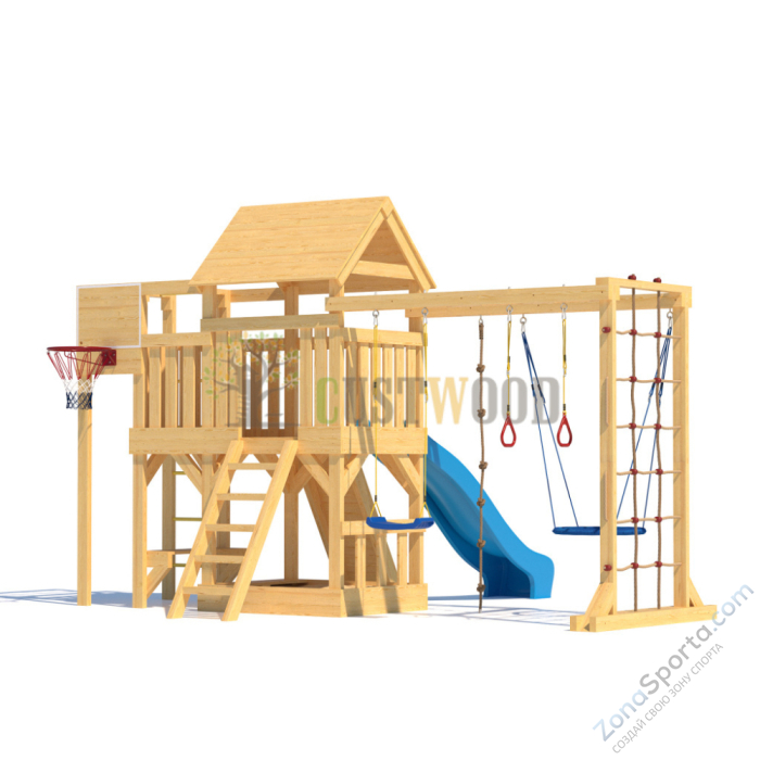 Детская деревянная игровая площадка для улицы дачи CustWood Scout S10 с деревянной крышей