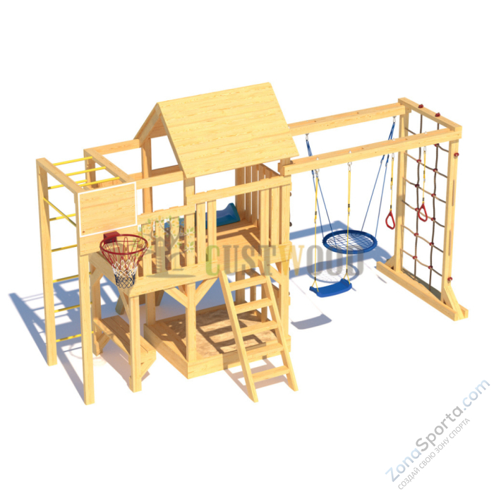 Детская деревянная игровая площадка для улицы дачи CustWood Scout S10 с деревянной крышей