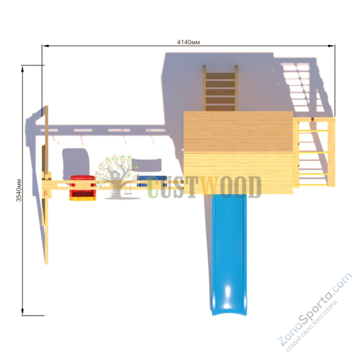 Детская деревянная игровая площадка для улицы дачи CustWood Scout S4+ с большой деревянной крышей