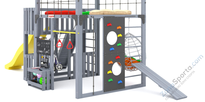 Детская площадка Савушка Куб-3 (Серый) подушками и коконом