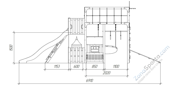 Детская площадка Савушка Куб-3 (Серый) подушками и коконом
