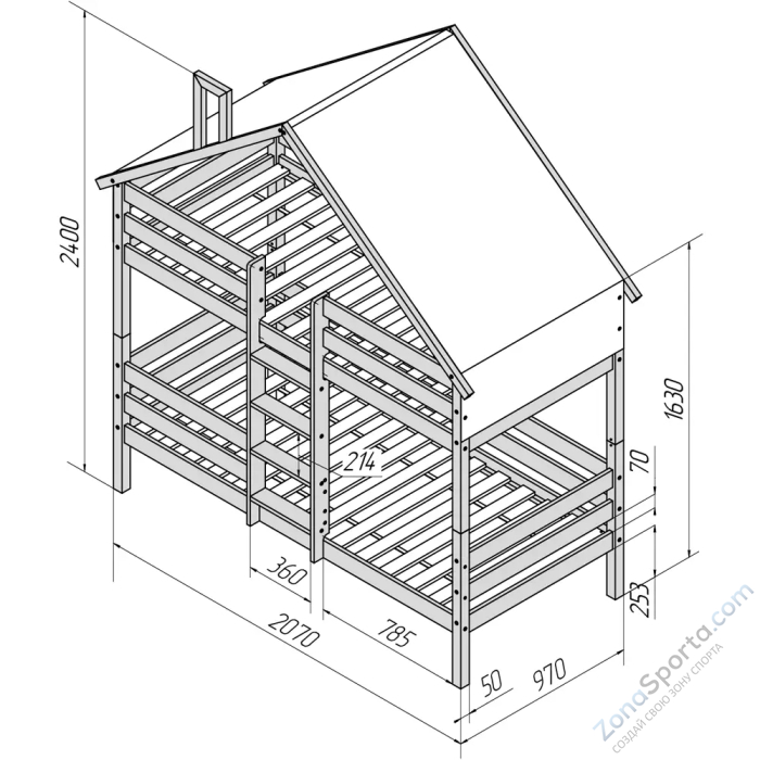 Кровать-домик Савушка-06 двухъярусная 90х200 Cappuccino (капучино)