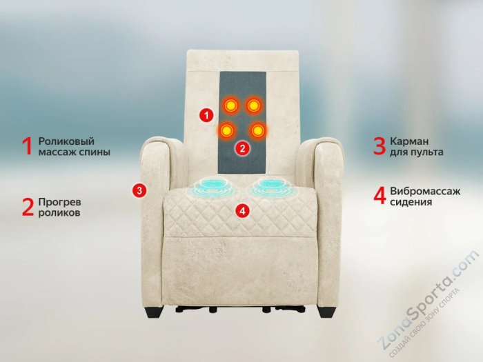 Массажное кресло-реклайнер с подъемом Fujimo Lounge Up F7003 ULFL Айвори (Orlando 1)