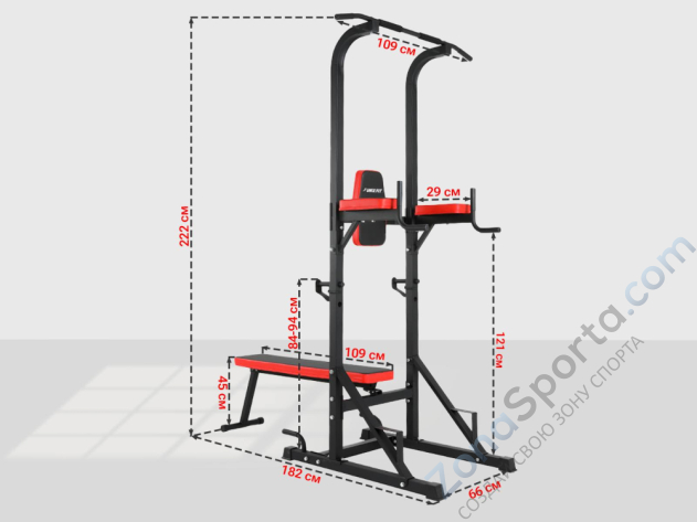 Турник/пресс/брусья со скамьей Unix Fit Power Tower 120P