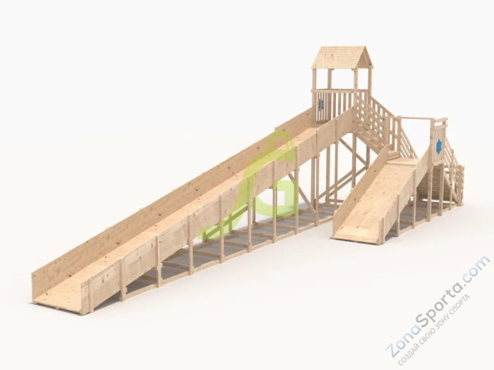 Зимняя деревянная горка IgraGrad Snow Fox 12 м с двумя скатами без окраски