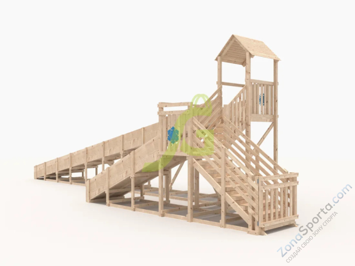 Зимняя деревянная горка IgraGrad Snow Fox 12 м с двумя скатами без окраски