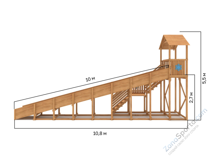 Зимняя деревянная горка IgraGrad Snow Fox (Домик) скат 10 м
